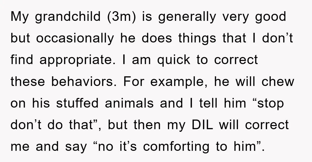 My grandchild (3m) is generally very good but occasionally he does things that I don’t find appropriate. I am quick to correct these behaviors. For example, he will chew on...
