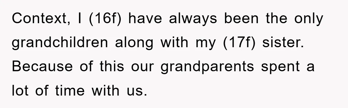 Context, I (16f) have always been the only grandchildren along with my (17f) sister. Because of this our grandparents spent a lot of time with us.