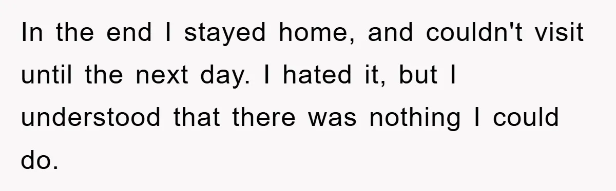In the end I stayed home, and couldn't visit until the next day. I hated it, but I understood that there was nothing I could do.