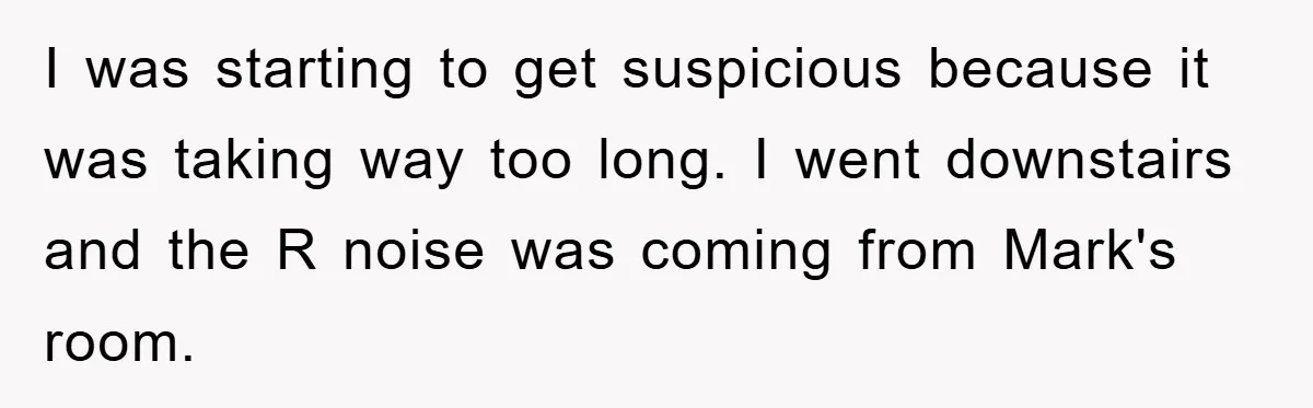I was starting to get suspicious because it was taking way too long. I went downstairs and the R noise was coming from Mark's room.