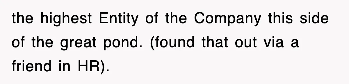 Boss Tries to Fire Employee For Doing His Job, Ends Up Getting Himself And His Friends Fired the highest Entity of the Company this side of the great pond. (found that out via a friend in HR).