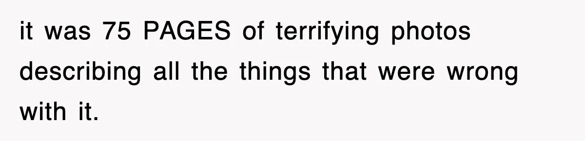 it was 75 PAGES of terrifying photos describing all the things that were wrong with it.