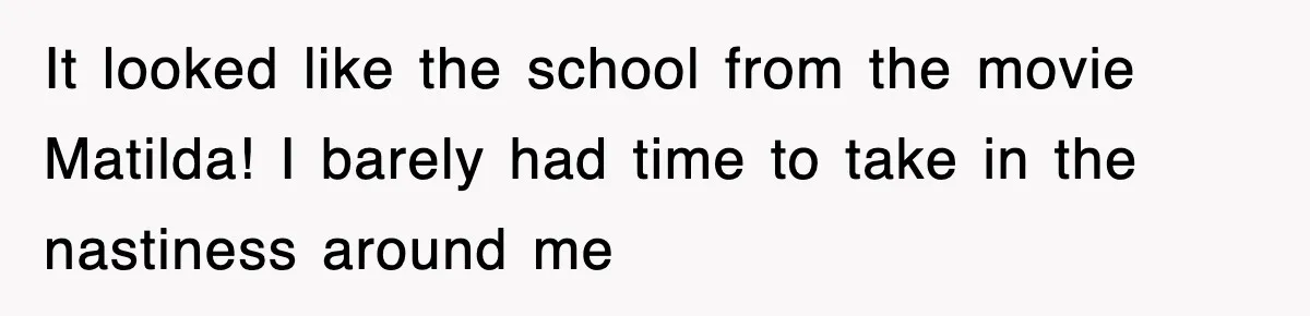 It looked like the school from the movie Matilda! I barely had time to take in the nastiness around me