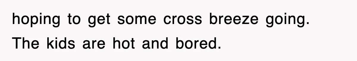 hoping to get some cross breeze going. The kids are hot and bored.