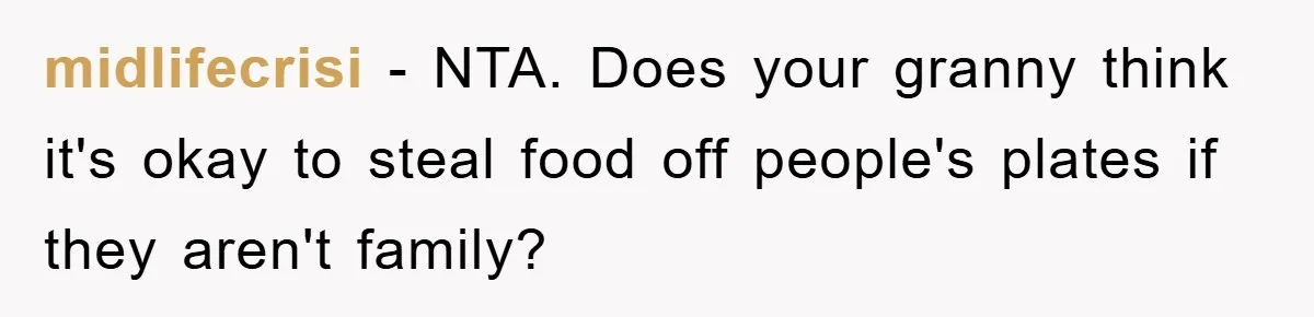 midlifecrisi − NTA. Does your granny think it's okay to steal food off people's plates if they aren't family?
