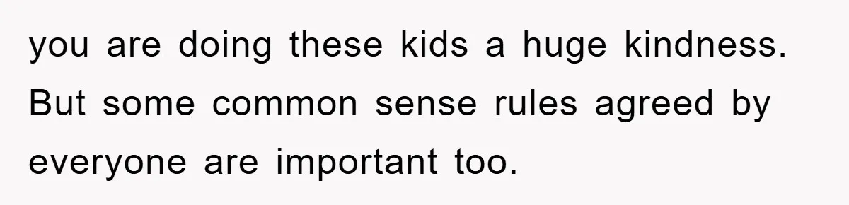 you are doing these kids a huge kindness. But some common sense rules agreed by everyone are important too.