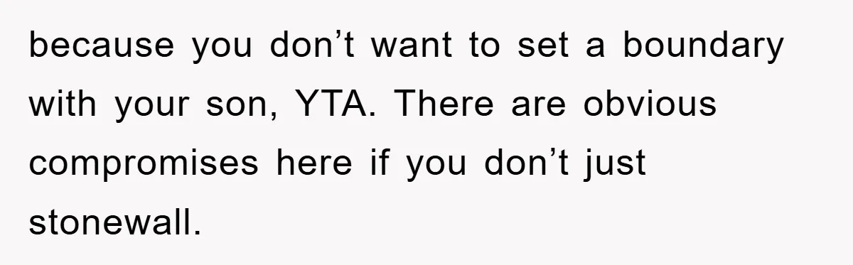 because you don’t want to set a boundary with your son, YTA. There are obvious compromises here if you don’t just stonewall.