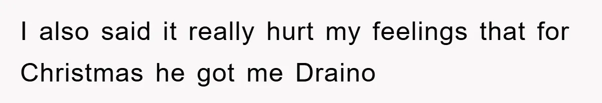 Boyfriend Freeloads In Girlfriend's Home, Skips Chores, Pays Nothing, And Gifts Drain Cleaner For Christmas I also said it really hurt my feelings that for Christmas he got me Draino
