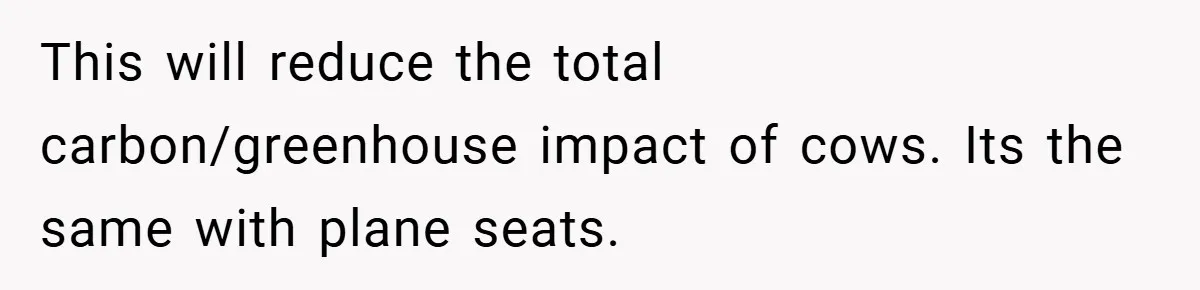 This will reduce the total carbon/greenhouse impact of cows. Its the same with plane seats.