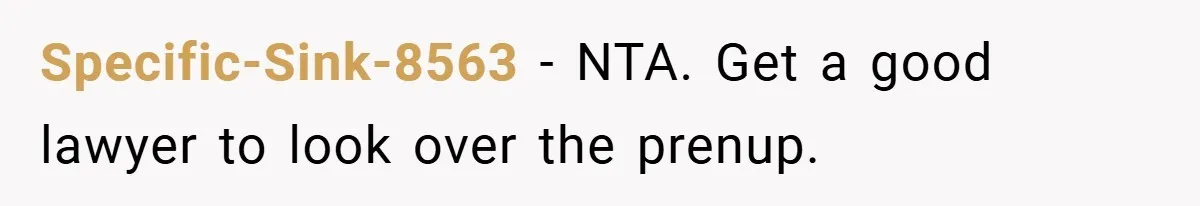 Specific-Sink-8563 − NTA. Get a good lawyer to look over the prenup.