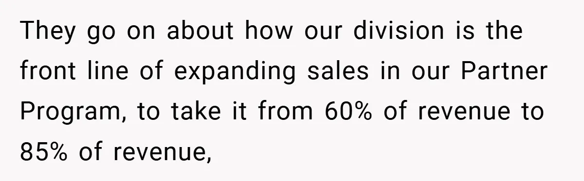 They go on about how our division is the front line of expanding sales in our Partner Program, to take it from 60% of revenue to 85% of revenue,