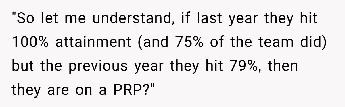 "So let me understand, if last year they hit 100% attainment (and 75% of the team did) but the previous year they hit 79%, then they are on a PRP?"