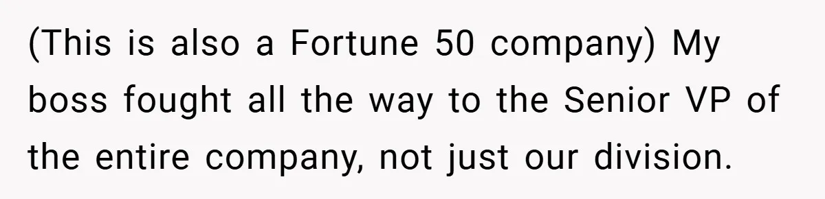 (This is also a Fortune 50 company) My boss fought all the way to the Senior VP of the entire company, not just our division.