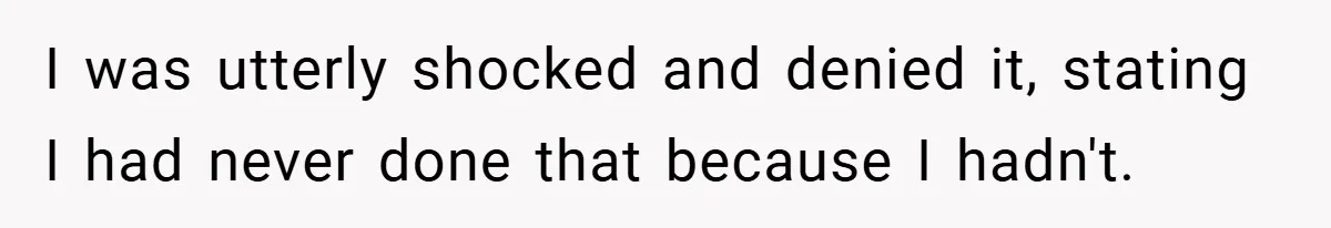 I was utterly shocked and denied it, stating I had never done that because I hadn't.