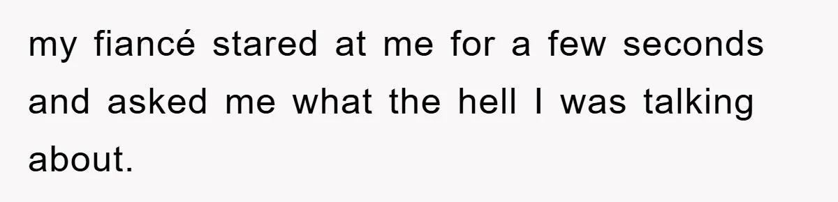 my fiancé stared at me for a few seconds and asked me what the hell I was talking about.