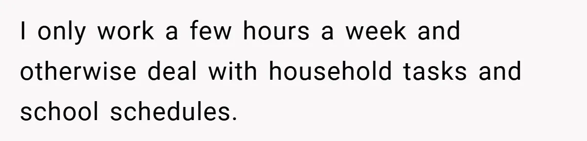 I only work a few hours a week and otherwise deal with household tasks and school schedules.