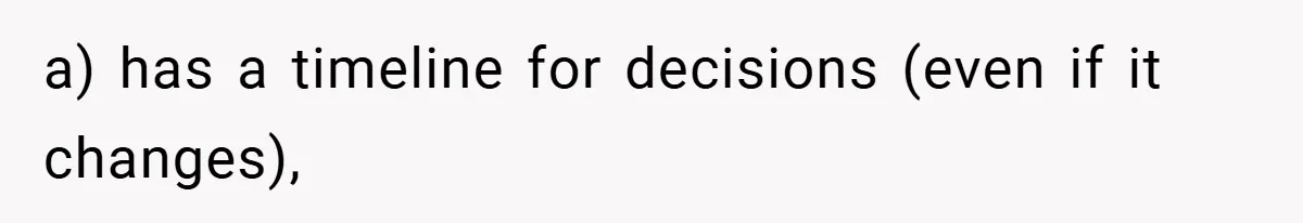 a) has a timeline for decisions (even if it changes),