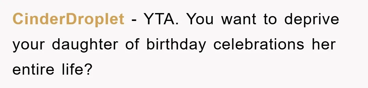 Husband Defies Family’s No-Birthday Rule, Wife Explodes When He Shares Photos Online CinderDroplet − YTA. You want to deprive your daughter of birthday celebrations her entire life?
