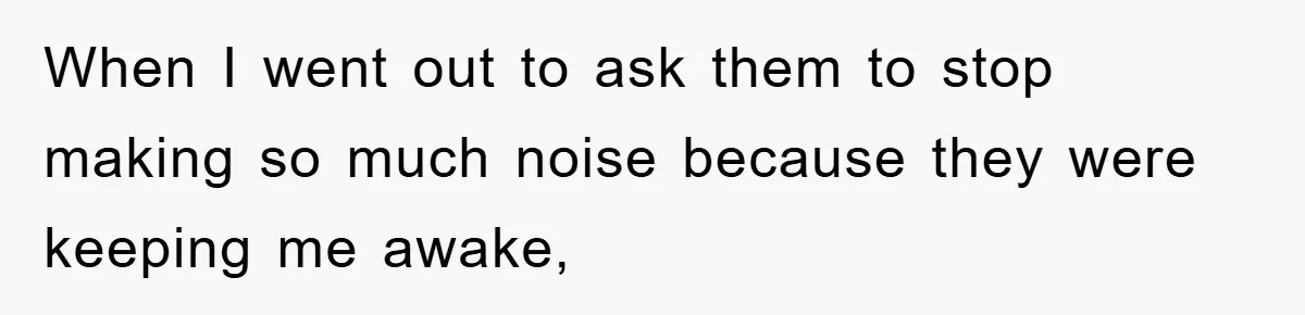 When I went out to ask them to stop making so much noise because they were keeping me awake,