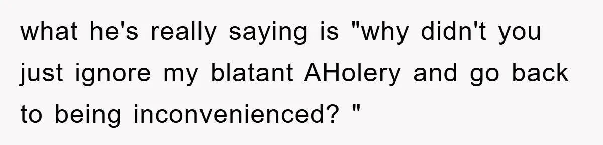 what he's really saying is "why didn't you just ignore my blatant AHolery and go back to being inconvenienced? "