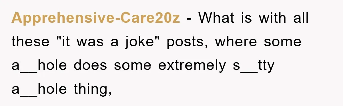 Apprehensive-Care20z − What is with all these "it was a joke" posts, where some a__hole does some extremely s__tty a__hole thing,