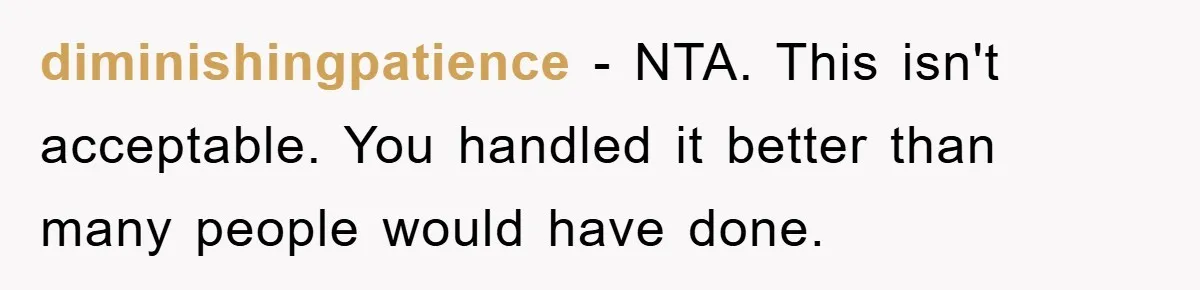 diminishingpatience − NTA. This isn't acceptable. You handled it better than many people would have done.