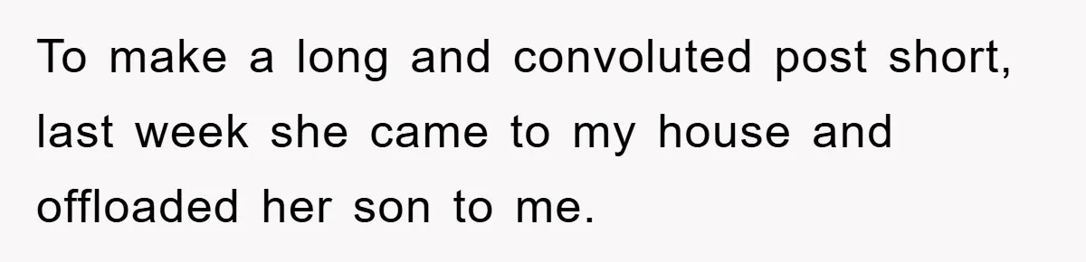 To make a long and convoluted post short, last week she came to my house and offloaded her son to me.