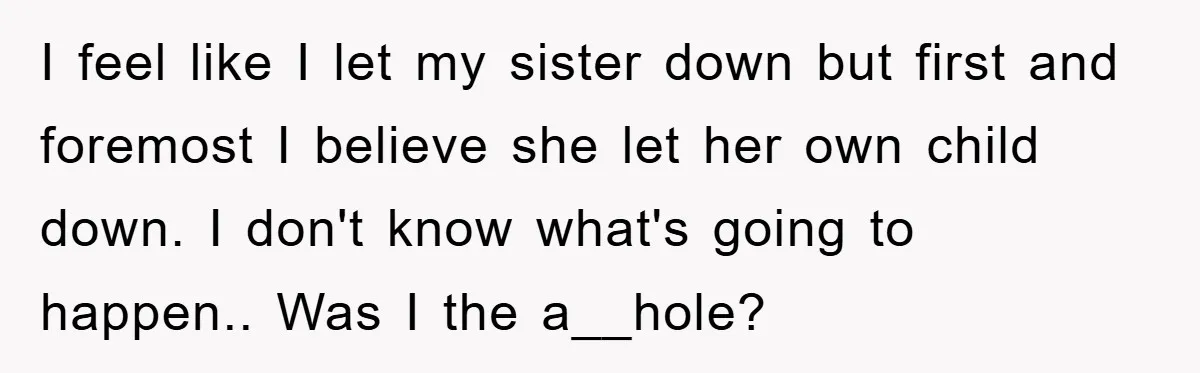 I feel like I let my sister down but first and foremost I believe she let her own child down. I don't know what's going to happen.. Was I the...
