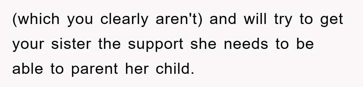 (which you clearly aren't) and will try to get your sister the support she needs to be able to parent her child.