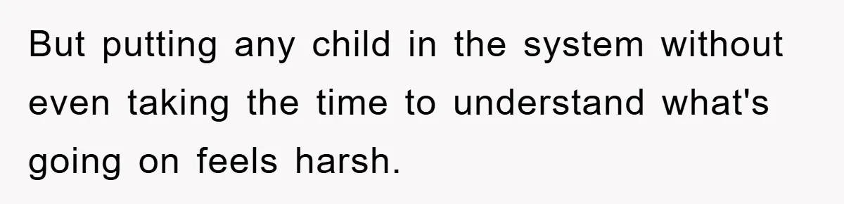 But putting any child in the system without even taking the time to understand what's going on feels harsh.