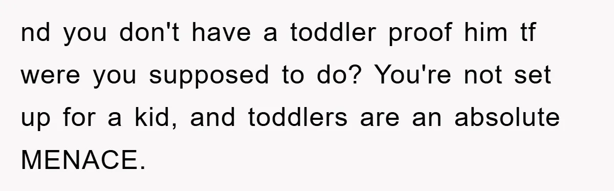 nd you don't have a toddler proof him tf were you supposed to do? You're not set up for a kid, and toddlers are an absolute MENACE.