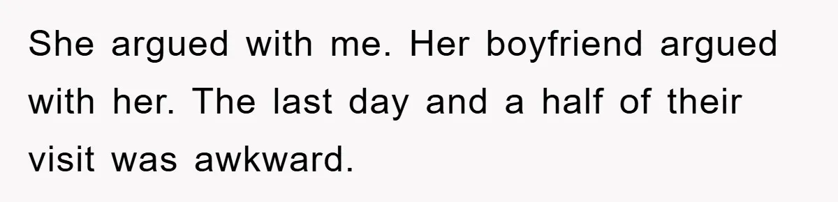 She argued with me. Her boyfriend argued with her. The last day and a half of their visit was awkward.