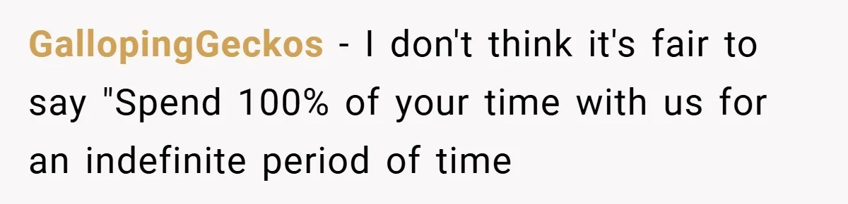 GallopingGeckos − I don't think it's fair to say "Spend 100% of your time with us for an indefinite period of time