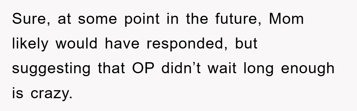 Sure, at some point in the future, Mom likely would have responded, but suggesting that OP didn’t wait long enough is crazy.