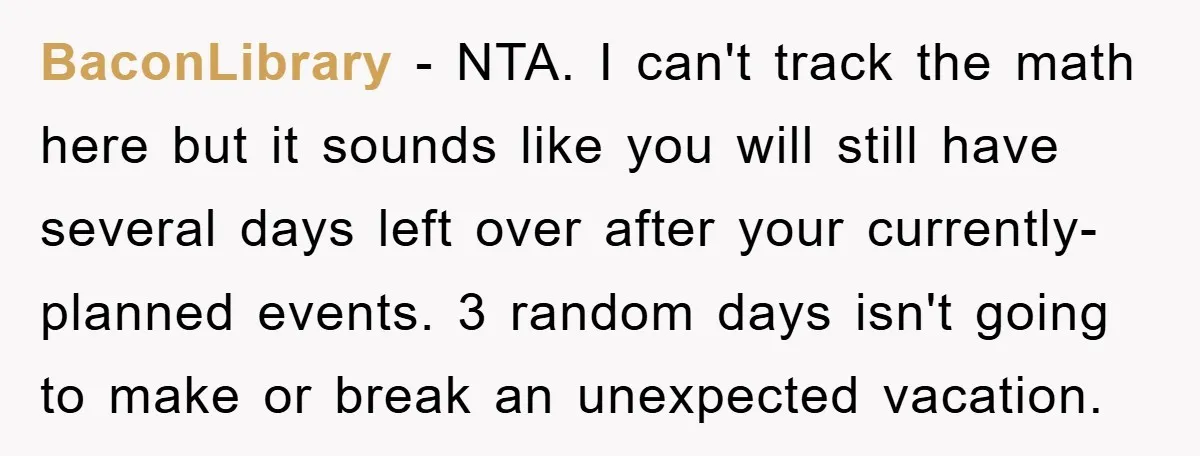 BaconLibrary - NTA. I can't track the math here but it sounds like you will still have several days left over after your currently-planned events. 3 random days isn't going...