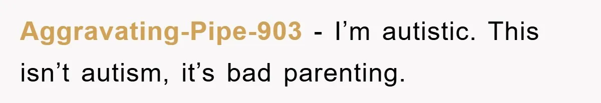 Aggravating-Pipe-903 − I’m autistic. This isn’t autism, it’s bad parenting.
