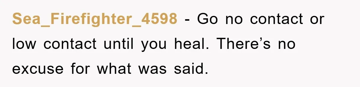 Sea_Firefighter_4598 − Go no contact or low contact until you heal. There’s no excuse for what was said.