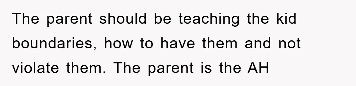The parent should be teaching the kid boundaries, how to have them and not violate them. The parent is the AH