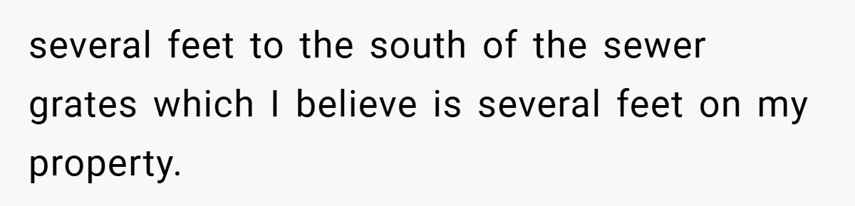 several feet to the south of the sewer grates which I believe is several feet on my property.