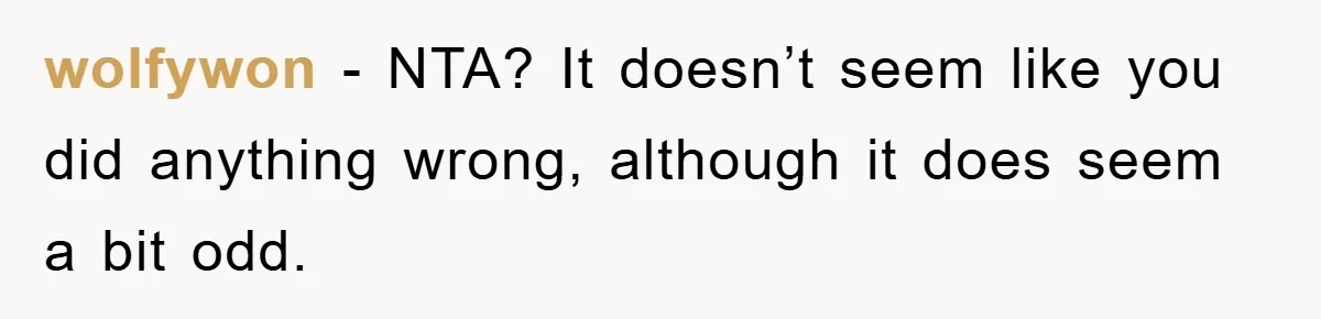 wolfywon − NTA? It doesn’t seem like you did anything wrong, although it does seem a bit odd.