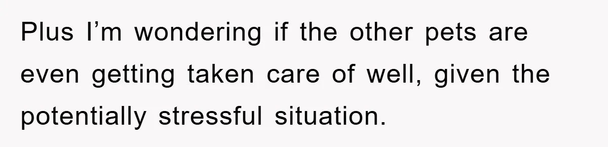 Plus I’m wondering if the other pets are even getting taken care of well, given the potentially stressful situation.