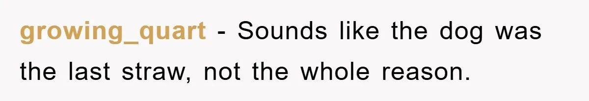 growing_quart − Sounds like the dog was the last straw, not the whole reason.