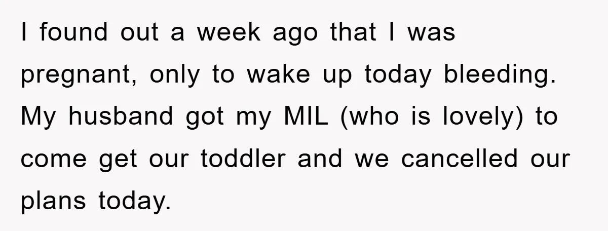 I found out a week ago that I was pregnant, only to wake up today bleeding. My husband got my MIL (who is lovely) to come get our toddler and...