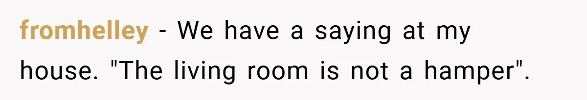 fromhelley − We have a saying at my house. "The living room is not a hamper".
