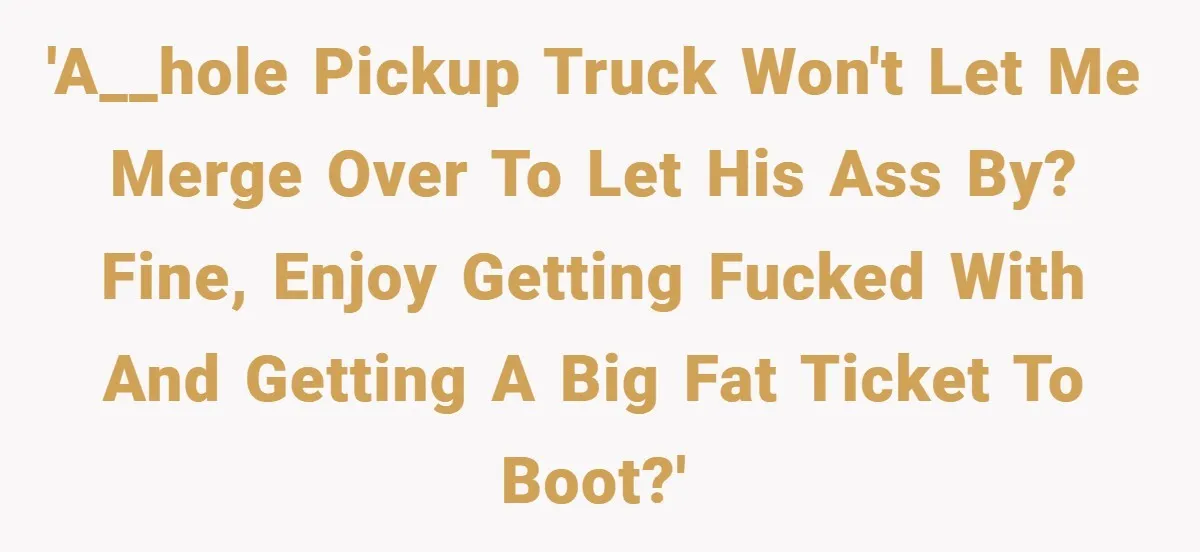 'A__hole pickup truck won't let me merge over to let his ass by? Fine, enjoy getting fucked with and getting a big fat ticket to boot?'