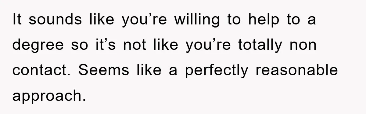 It sounds like you’re willing to help to a degree so it’s not like you’re totally non contact. Seems like a perfectly reasonable approach.