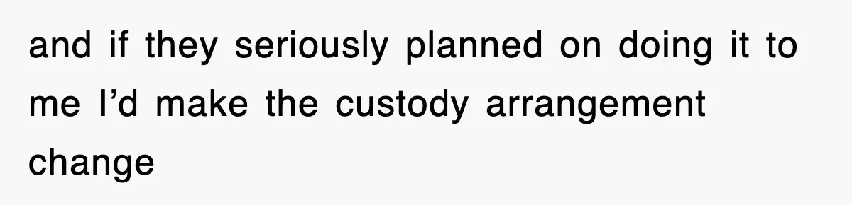 and if they seriously planned on doing it to me I’d make the custody arrangement change