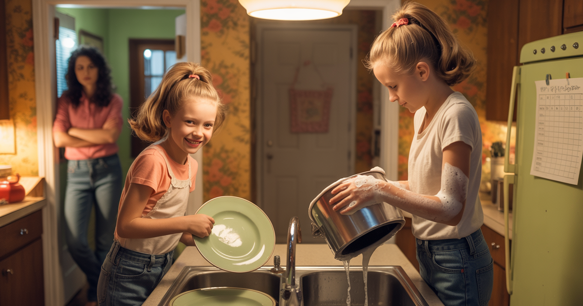 Older Sister Tries To Do Half The Dishes, Middle Child Delivers Perfect Payback