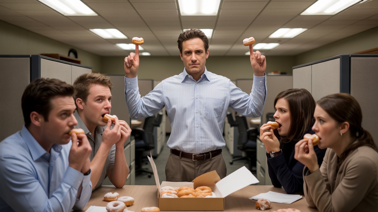 Office Hazers Demand Donuts From The New Guy, He Serves Them With His Middle Fingers