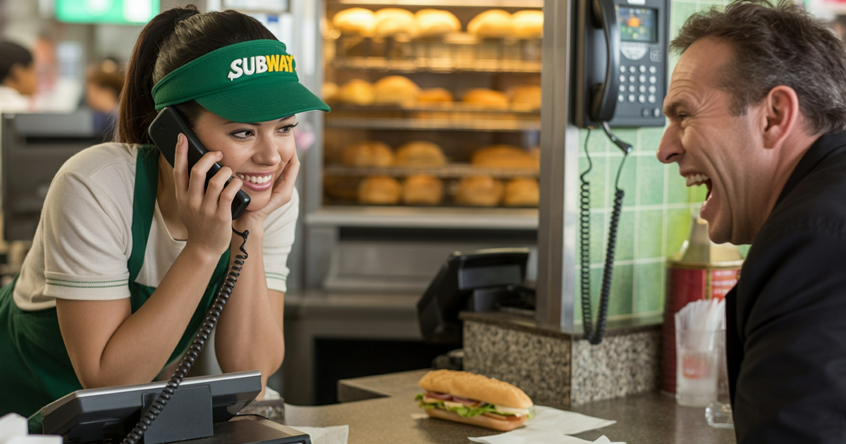 Customer Demands To Speak To The Manager At Subway, So Worker “Promotes” Himself And Answers Her Complaint Live